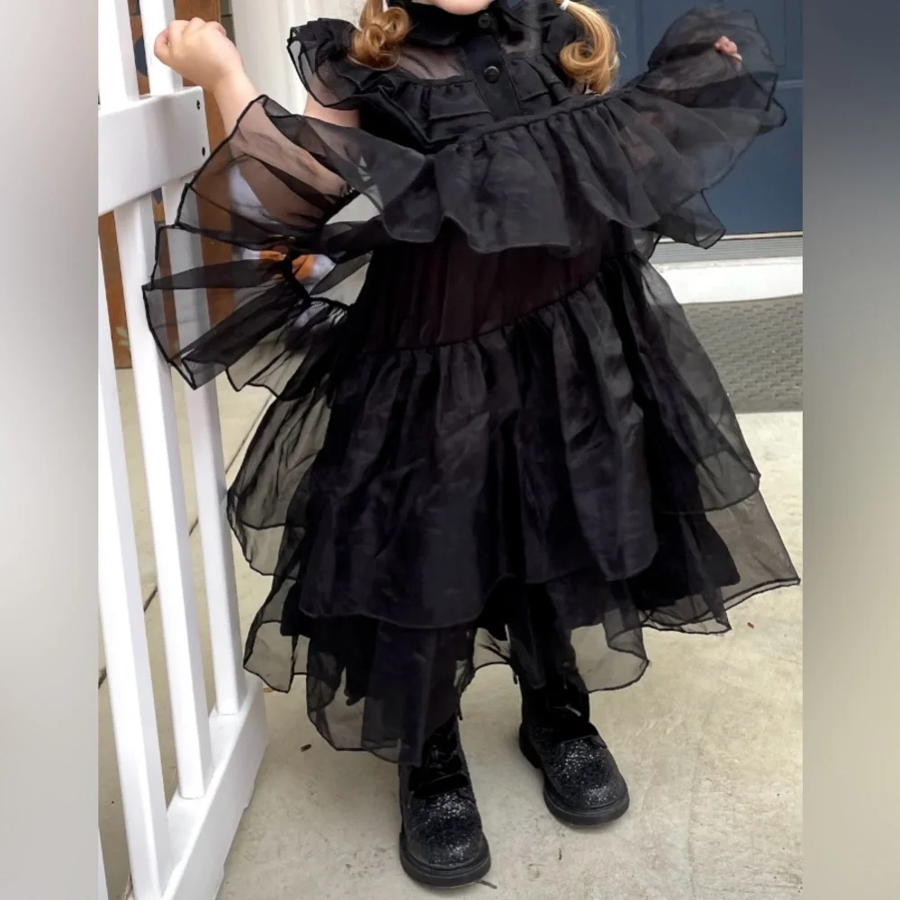 Black Layered Tulle Kids Party Dress